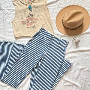 Show Me Your Mumu By Mumu Blue boho hippie blue striped bellbottom pants